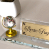 Personalized Desk Name Plate in Glass Globe and Signature Pen Clear Glass
