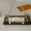 Desk Name Plate with Signature Pen, Business Card Holder Glass and Crystal Bowl