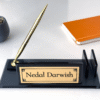 Custom Black Glass Desk Nameplate, Card Holder and Pen