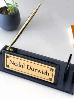 Desk name plate, pen and card holder