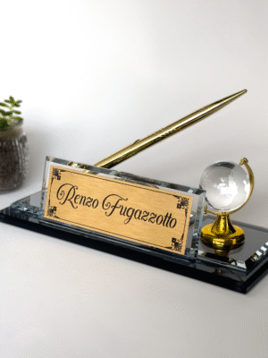 Custom desk name plate, glass office sign
