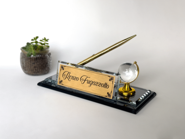 Custom desk name plate, glass office sign