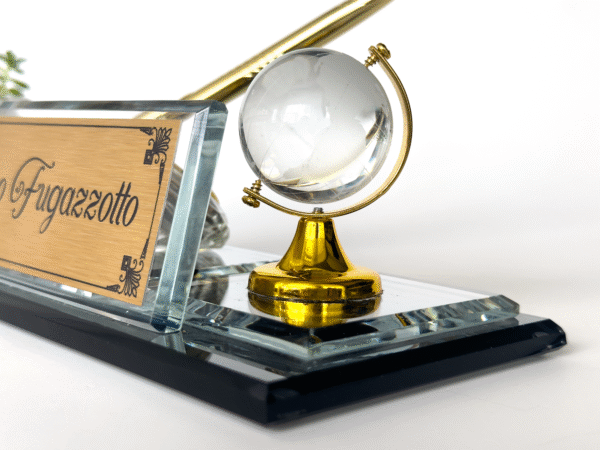 Custom Desk Nameplate with Crystal Globe, Nameplate for Desk