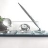 Custom Glass Desk Name Plate with Logo 1.77 x 5.90 in | Silver