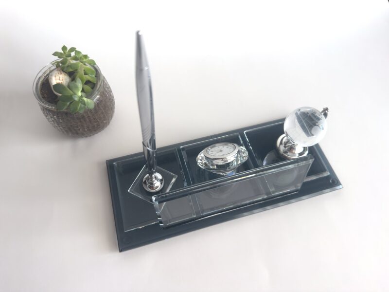 Custom Glass Desk Name Plate with Logo 1.77 x 5.90 in | Silver