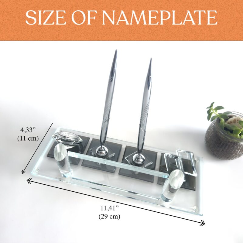 Crystal Desk Set 1.77 x 5.90 in | Double Pen & Card Holder