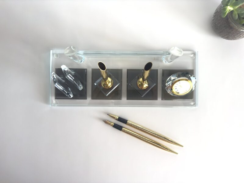 Crystal Desk Set 1.77 x 5.90 in | Double Pen & Card Holder