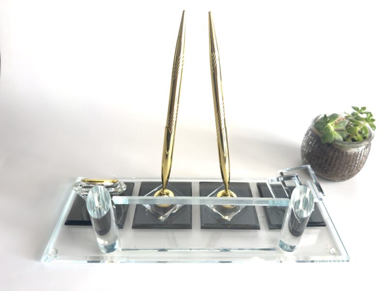 Crystal Desk Set 1.77 x 5.90 in | Double Pen & Card Holder