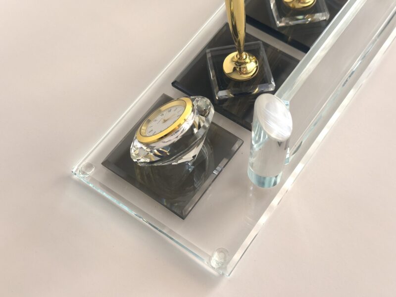 Crystal Desk Set 1.77 x 5.90 in | Double Pen & Card Holder