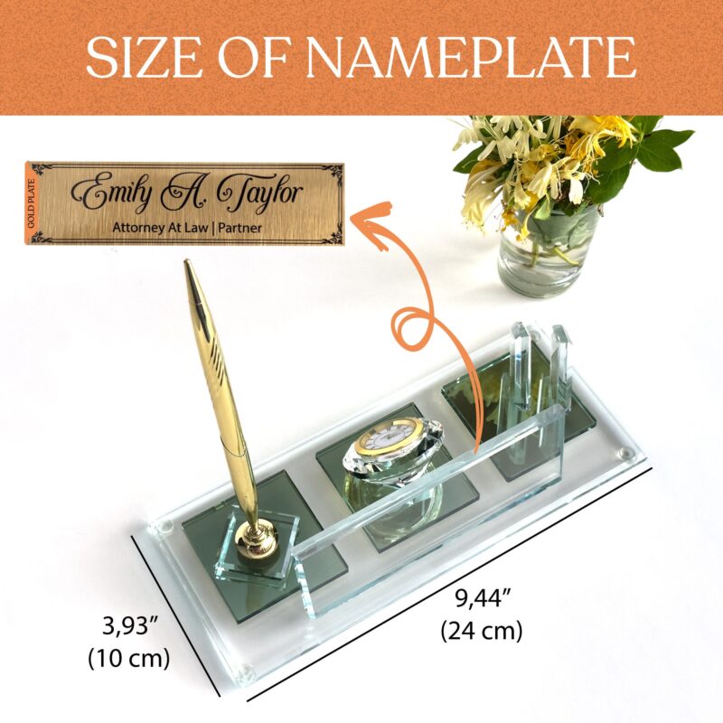 Custom Glass Desk Name Plate with Logo 1.77 x 5.90 in