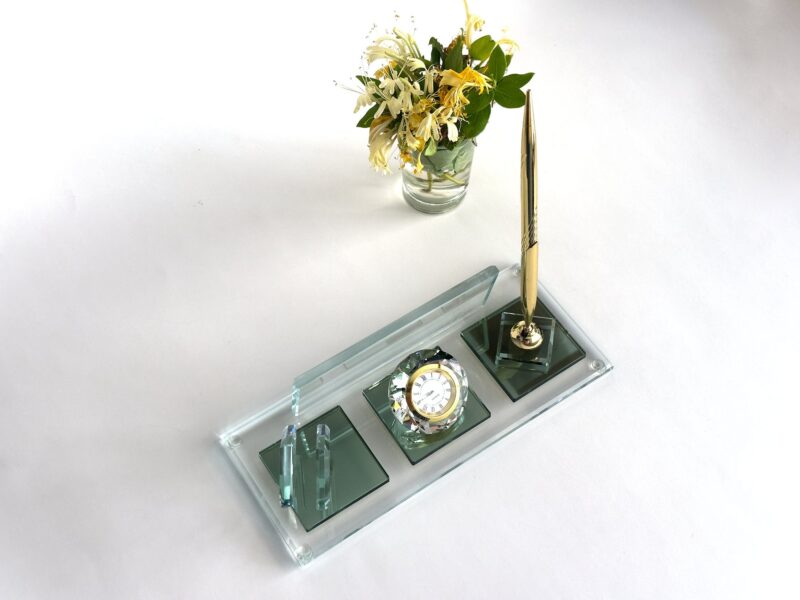 Custom Glass Desk Name Plate with Logo 1.77 x 5.90 in