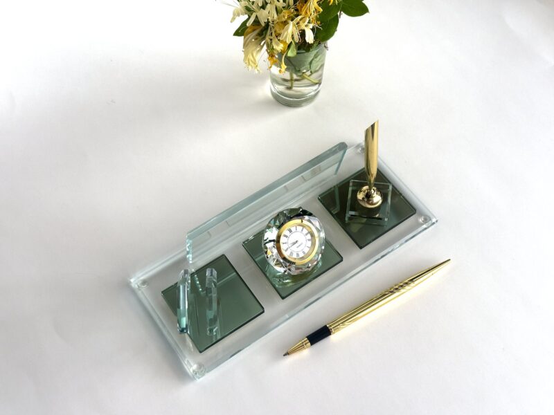 Custom Glass Desk Name Plate with Logo 1.77 x 5.90 in