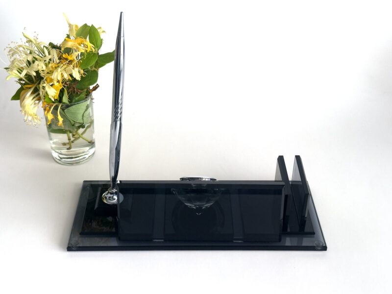 Custom Glass Desk Name Plate with Logo 1.77 x 5.90 in | Clock