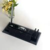 Custom Glass Desk Name Plate with Logo 1.77 x 5.90 inches Black Crystal Set with Silver Clock Pen and Card Holder