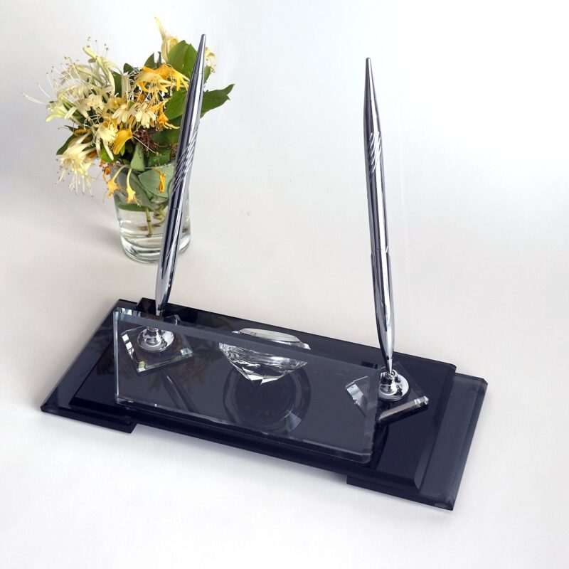 il_fullxfull.6094335178_6n8a.jpg Lawyer Desk Accessory 1.77 x 5.90 in | Black Glass Silver Pen
