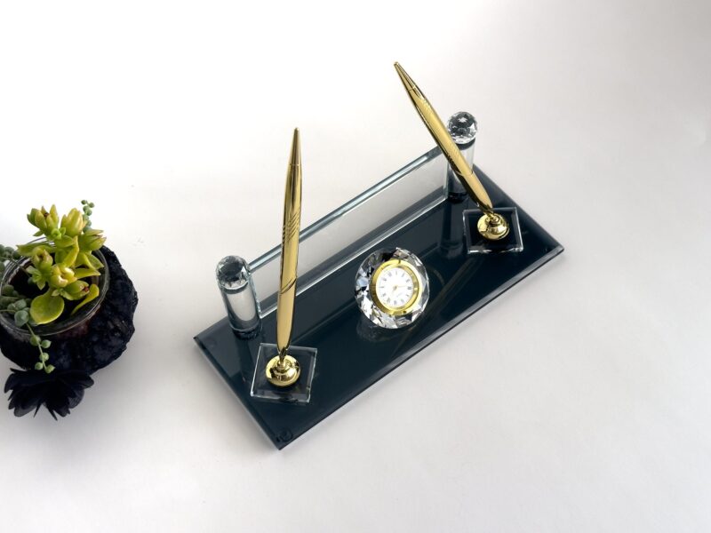 Custom Glass Desk Name Plate with Logo | Vertical Tower Style (1.77 x 5.90 in)