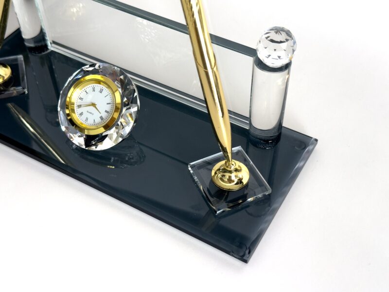 Custom Glass Desk Name Plate with Logo | Vertical Tower Style (1.77 x 5.90 in)