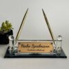 Custom Glass Desk Name Plate with Logo | Vertical Tower Style (1.77 x 5.90 in)