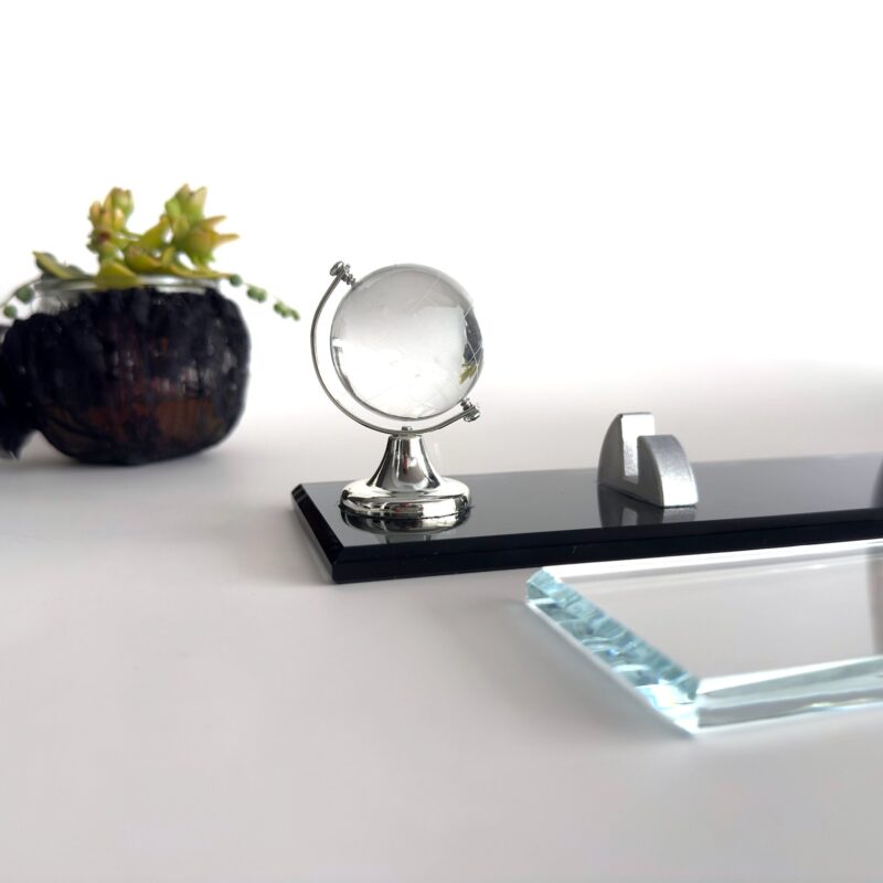 Custom Glass Desk Name Plate with Logo 1.77 x 5.90 in | Silver