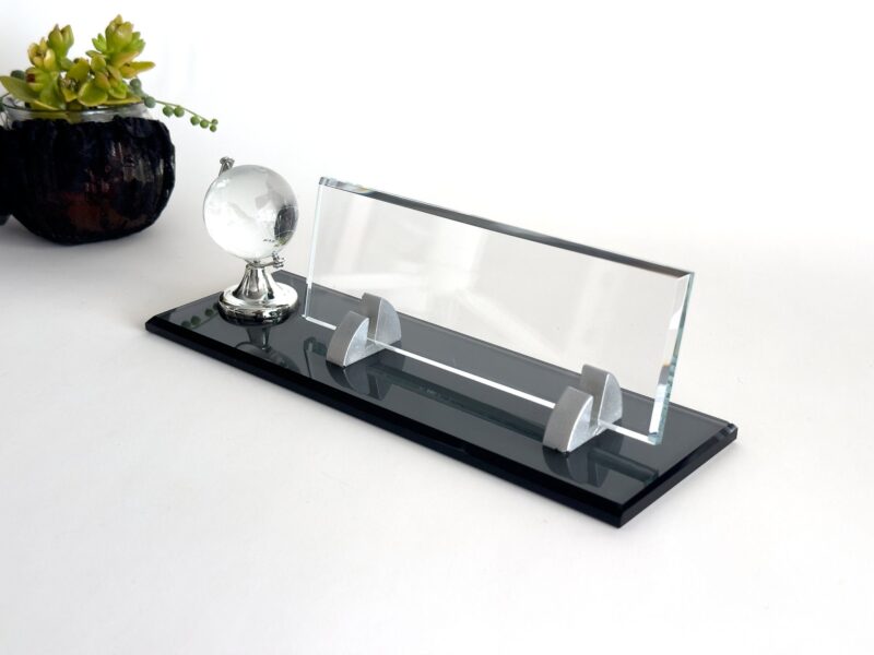 Custom Glass Desk Name Plate with Logo 1.77 x 5.90 in | Silver