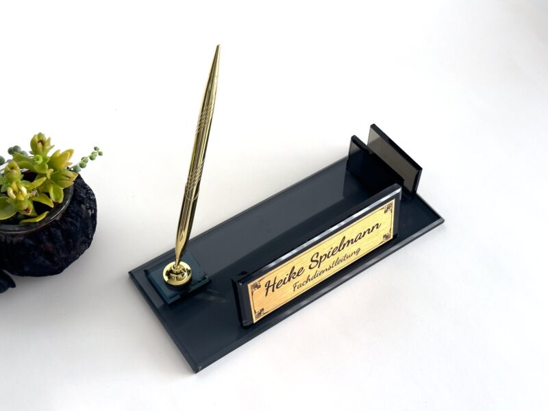 Black Crystal Nameplate 1.77 x 5.90 in | Pen & Card Holder