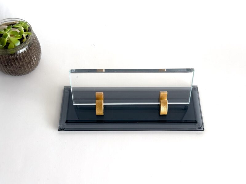 Custom Glass Desk Name Plate with Logo 1.77 x 5.90 in | Double Base