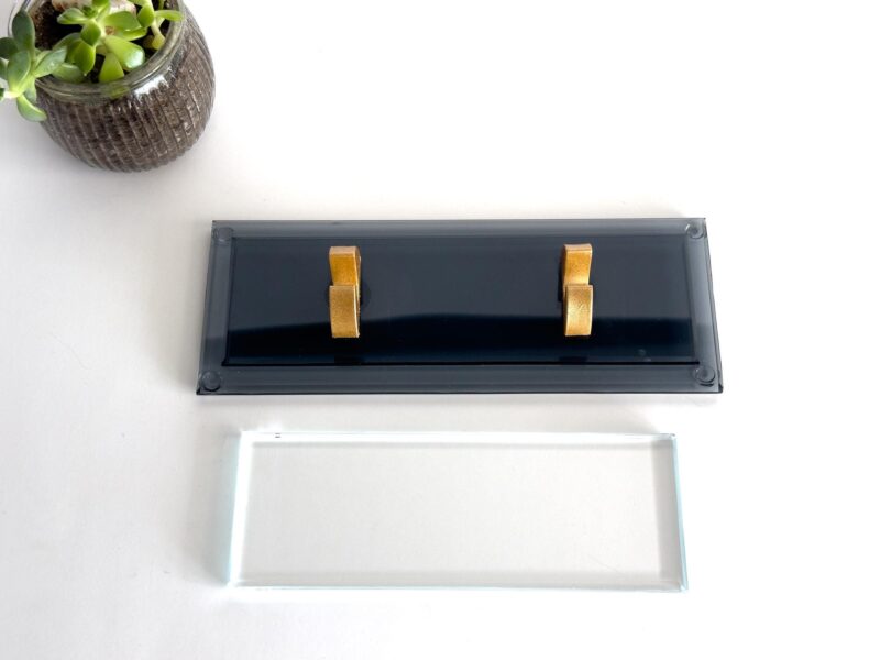 Custom Glass Desk Name Plate with Logo 1.77 x 5.90 in | Double Base