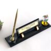 Doctor Name Plate 1.77 x 5.90 inches Black Crystal with Spinning Globe and Signature Pen