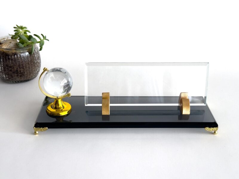 Custom Glass Desk Name Plate with Logo 1.77 x 5.90 in