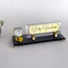 Custom Glass Desk Name Plate with Logo 1.77 x 5.90 inches Black Crystal Base with Spinning Crystal World Globe