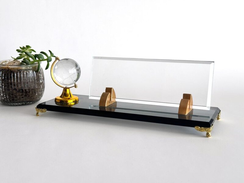 Custom Glass Desk Name Plate with Logo 1.77 x 5.90 in