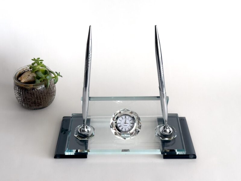 Custom Glass Desk Name Plate with Logo 1.77 x 5.90 in | Silver