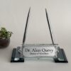 Custom Glass Desk Name Plate with Logo 1.77 x 5.90 in | Silver