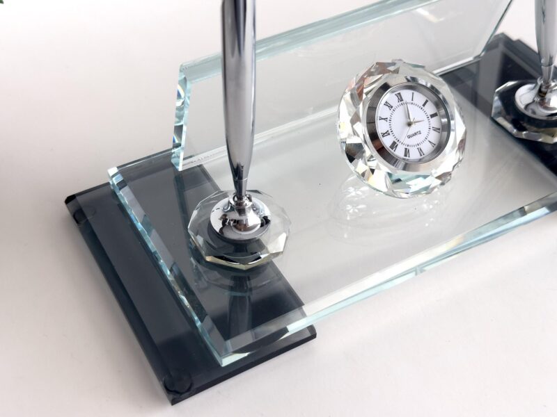 Custom Glass Desk Name Plate with Logo 1.77 x 5.90 in | Silver