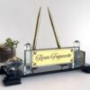 Custom Glass Desk Name Plate with Logo 1.77 x 5.90 inches Black Crystal Base with Clock and Card Holder
