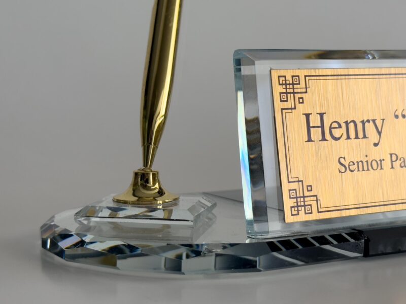 Executive Desk Nameplate | 1.77 x 5.90 in | Oval Black Crystal