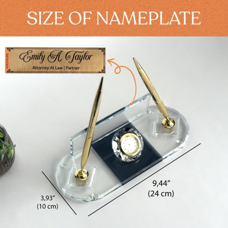 Executive Desk Nameplate | 1.77 x 5.90 in | Oval Black Crystal