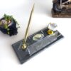 Doctor Nameplate with Logo 1.77 x 5.90 inch Premium Black Crystal with Golden Signature Pen and Symbolic Glass Earth Globe for Executive Medical Desks