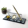 Personalized Executive Gift for Office 1.77 x 5.90 inches Black Crystal Desk Name Plate with Pen and Globe