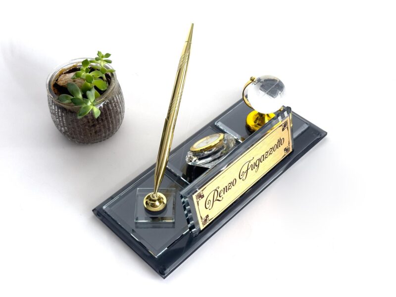 Custom Glass Desk Name Plate with Logo 1.77 x 5.90 in | Globe