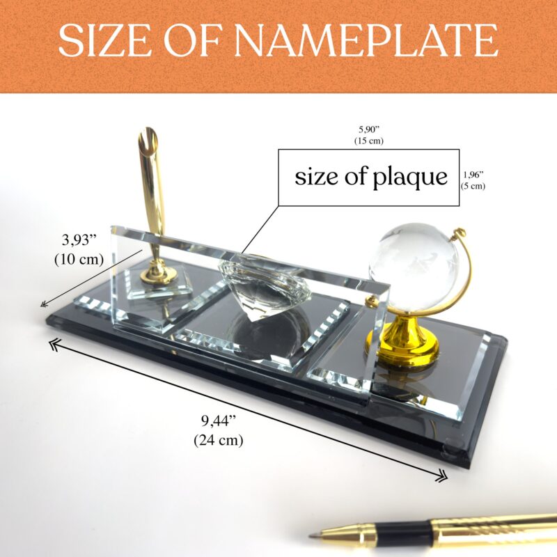 Doctor Nameplate with Logo | 1.77 x 5.90 in | Gold Pen & Globe