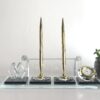 Custom Desk Organizer Set 1.77 x 5.90 inch Premium Clear Crystal Glass with Integrated Card Holder and Golden Plate for Executive Desks