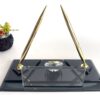 Black Crystal Nameplate 1.77 x 5.90 inch Premium Glass Desk Organizer with Integrated Gold Signature Pen Set for Executive Desks Black Crystal Nameplate 1.77 x 5.90 inch Premium Glass Desk Organizer with Integrated Gold Signature Pen Set for Executive Desks