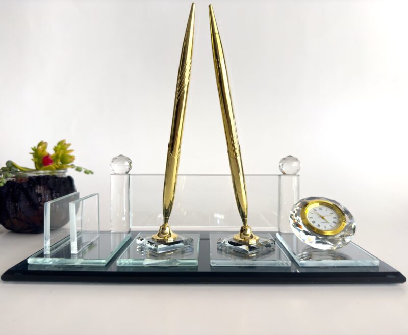 Desk Name Plate with Pen Set 1.77 x 5.90 inch Premium Black Crystal with Integrated Card Holder and Signature Pens for Executive Desks Desk Name Plate with Pen Set 1.77 x 5.90 inch Premium Black Crystal with Integrated Card Holder and Signature Pens for Executive Desks