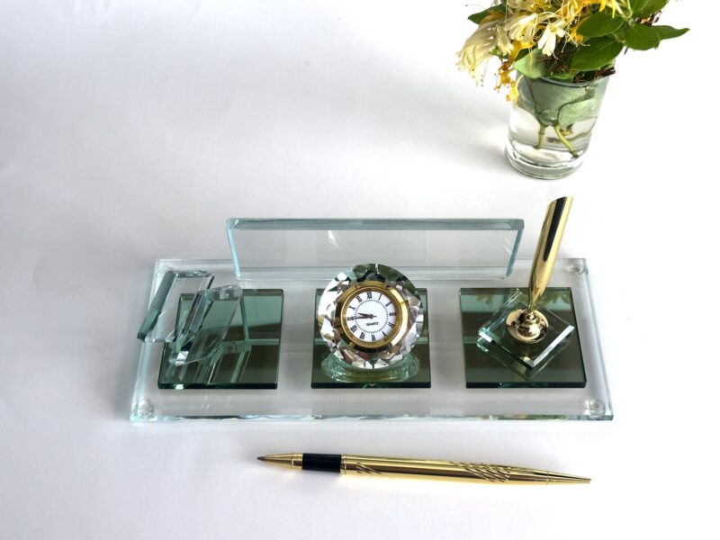 Custom Glass Desk Name Plate with Logo 1.77 x 5.90 in