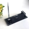Custom Glass Desk Name Plate with Logo 1.77 x 5.90 inches Black Crystal Base with Clock Pen and Card Holder