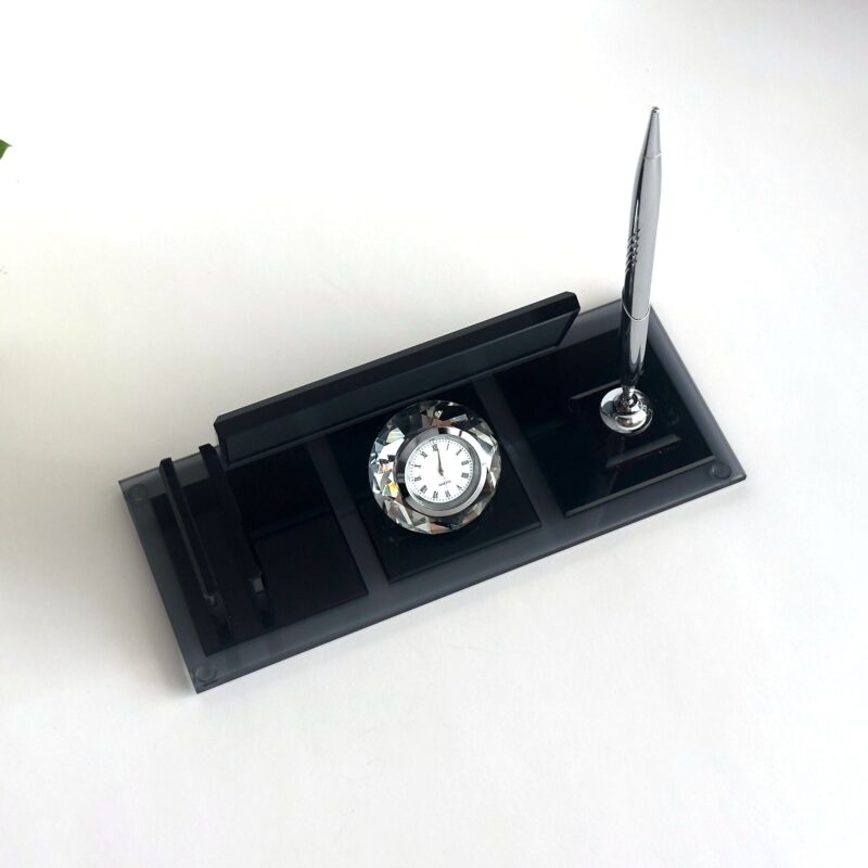 Custom Glass Desk Name Plate with Logo 1.77 x 5.90 in | Clock