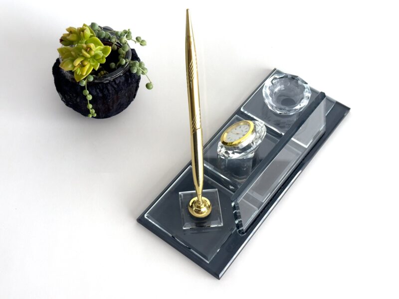 Custom Glass Desk Name Plate with Logo 1.77 x 5.90 in