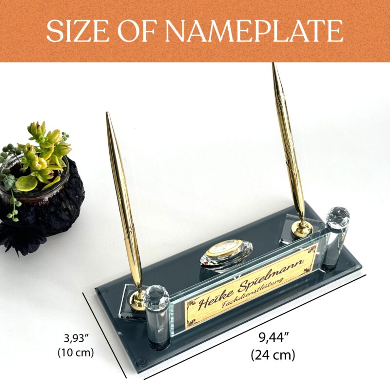 Custom Glass Desk Name Plate with Logo | Vertical Tower Style (1.77 x 5.90 in)