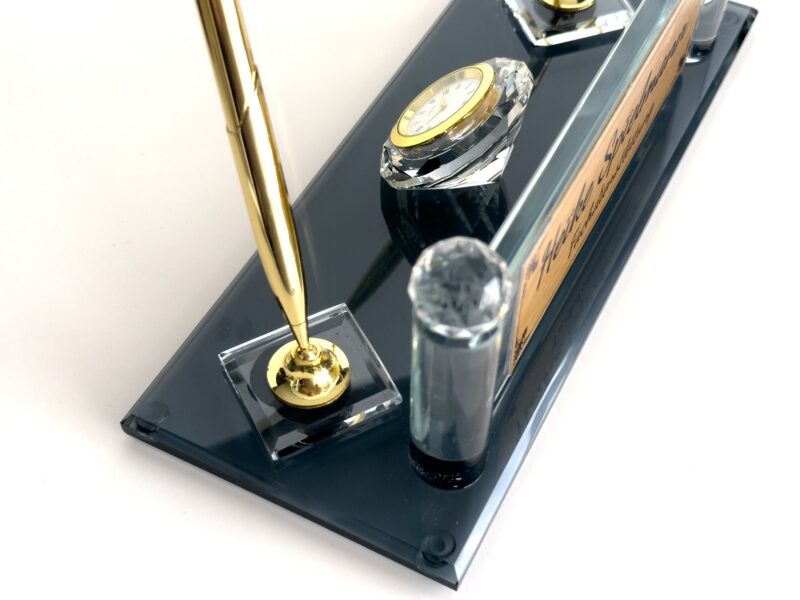 Custom Glass Desk Name Plate with Logo | Vertical Tower Style (1.77 x 5.90 in)